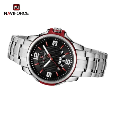 NAVIFORCE 9215 Men Wristwatch Top Brand Luxury Waterproof Watch Original Stainless Steel Sport Military Quartz Male Clock - Silver Black Red